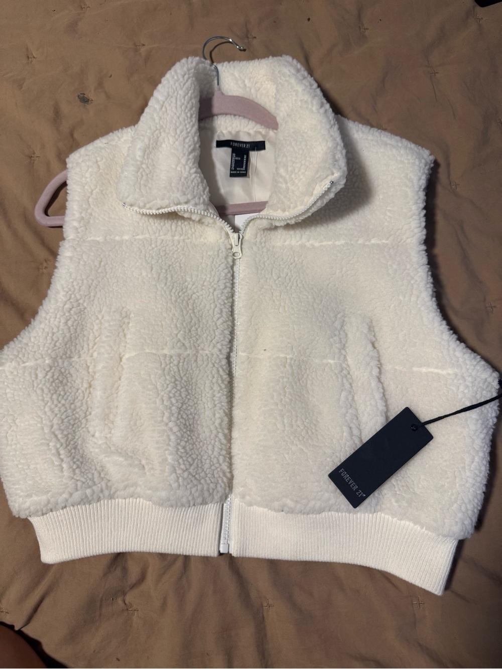 Forever 21 Cream Sherpa Zip-Up Vest